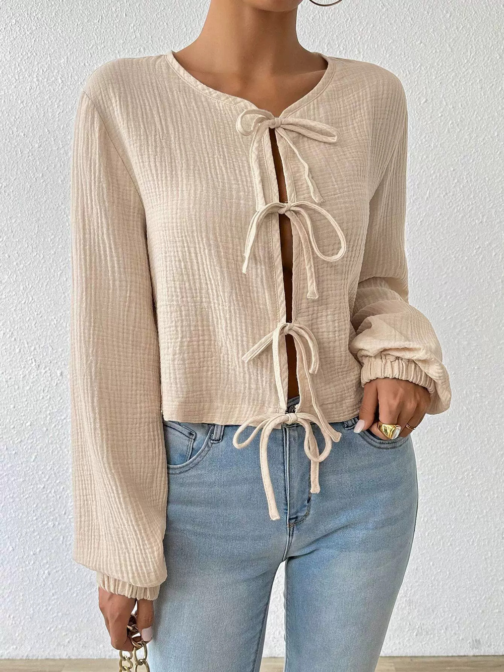 ZARA Fall Winter Loose Fit Slimming Short Tie Front Cardigan - Picture 4 of 6
